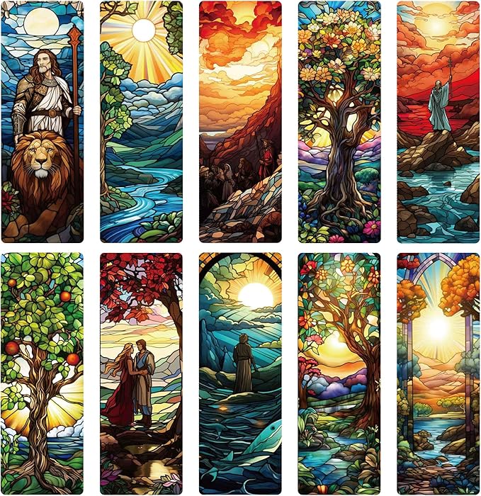 Christian Religious Bookmark Gifts - 20 Pcs Catholic Stained Glass Art Bookmarks for Women Men Book Lovers Page Marks School Reading Accessories Bookish Birthday Graduation Sunday Church Gift