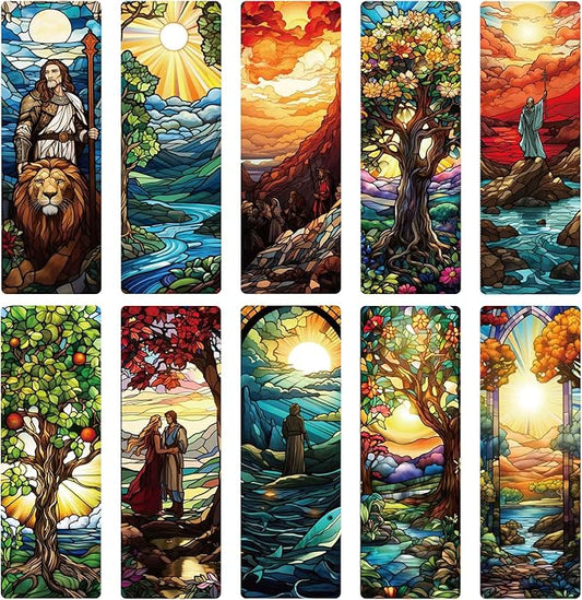 Christian Religious Bookmark Gifts - 20 Pcs Catholic Stained Glass Art Bookmarks for Women Men Book Lovers Page Marks School Reading Accessories Bookish Birthday Graduation Sunday Church Gift