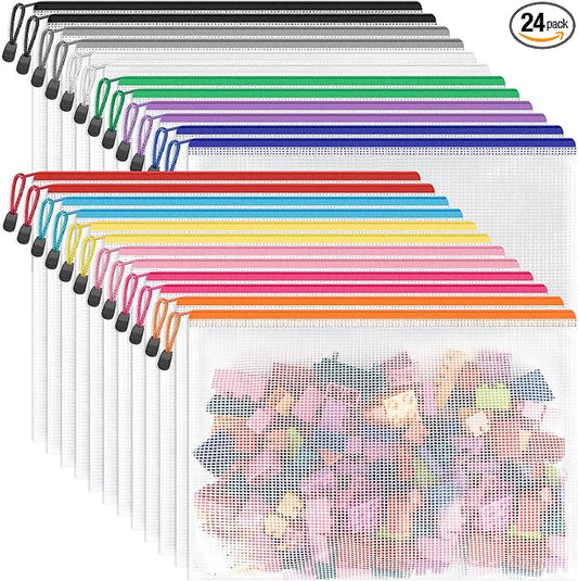 Umriox 24 Pack 12 Colors Zipper Pouches for Organizing, Letter Size, A4 Size, Zipper Bags for Puzzles & Board Game Storage, Office Supplies Travel Toiletries