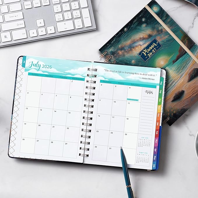 2026-2027 Planner - 8.4"x 6.3" Planner Weekly and Monthly 2026-2027, from JULY 2026 to JUNE 2027, Academic Planners 26-27with Tabs, Twin-Wire Binding, Inner Pocket, Thick Paper - Dreaming Sea