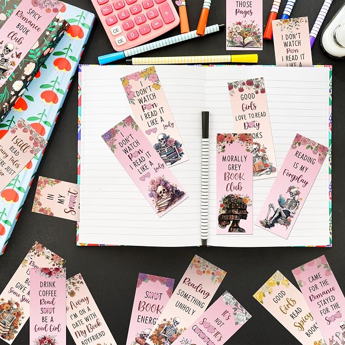 COcnny Dark Romance Bookmarks for Women- 36pcs Romance Book Marks for Book Lover, Funny Spicy Fairy Tale Double Sided Bookmark with Skeleton Floral Sign for Spicier Reading Bookish Gift Supplies