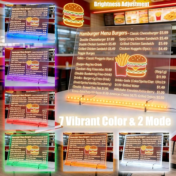 LED Drawing Board 2 Pack, 14x10 Inch Acrylic LED Note Board, Light Up Glow Memo Message Lumiboards, LED Neon Art Magic Pad w/ 7 Markers, Christmas Birthday Gift for Kids Girls Teens