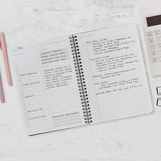 Beautiful Daily Planner And Notebook With Hourly Schedule - Aesthetic Spiral To do List Notepad to Easily Organize Your Tasks And Appointments - Stylish Book And School Or Office Supplies For Women
