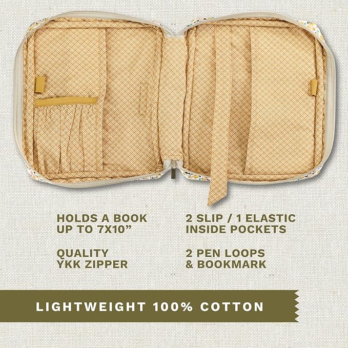 Bella Taylor Quilted Bible Cover for Women, Cotton Fabric Bible Case for Medium and Large Study Bibles, Prairie Meadow
