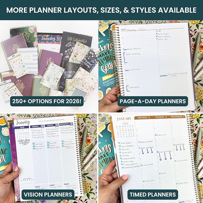 bloom daily planners 2026 Planner (January to December) - 8.5” x 11” Weekly & Monthly Dated Agenda Organizer Book with Stickers & Tabs - Flexible Soft Cover - Beige Bouquet