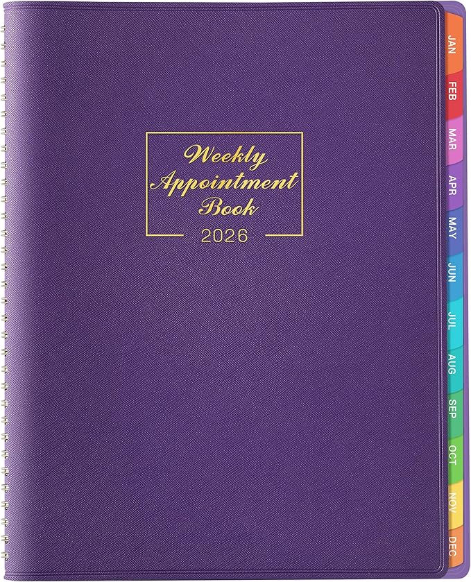 2026 Weekly Appointment Book - Daily Planner 2026 from January 2026 - December 2026, 8.5" x 11", 15-Minute Interval, Flexible Leather Cover, 12 Monthly Tabs, Back Pocket