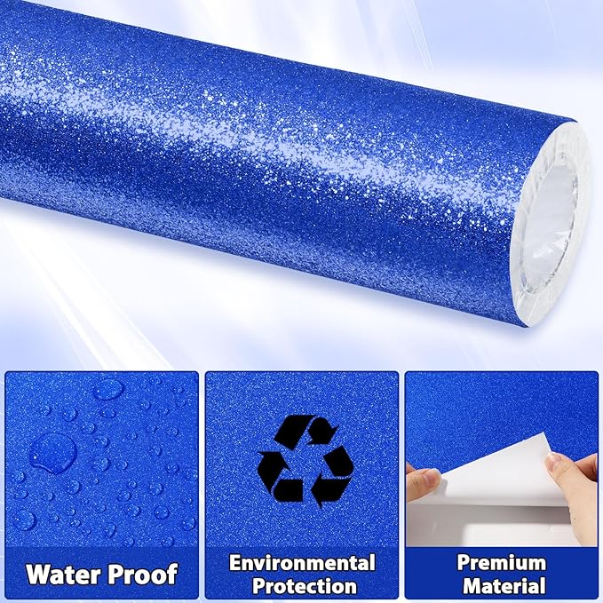 Qyeahkj 17in x 20ft Glitter Bulletin Board Paper Roll Bulletin Board Background Paper Fade Resistant Classroom Decoration Poster Art Craft Home Wall Education Decor Royal Blue