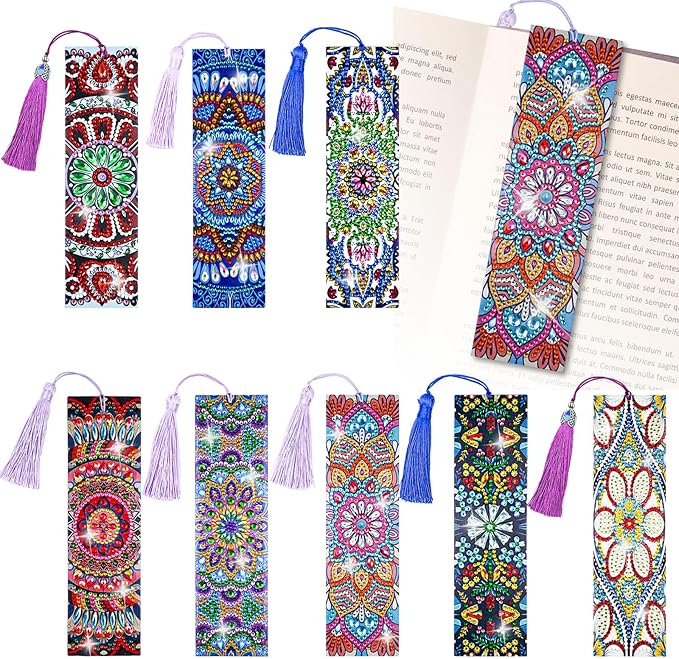 8 Pcs Diamond Painting Bookmark, Leather DIY Book Makers for Adults Book Lovers, Diamond Art Beginners, Small Diamond Art Kits, Paint by Art Crafts Supplies Gift for Girls (Mandala)