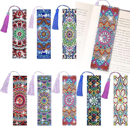 8 Pcs Diamond Painting Bookmark, Leather DIY Book Makers for Adults Book Lovers, Diamond Art Beginners, Small Diamond Art Kits, Paint by Art Crafts Supplies Gift for Girls (Mandala)