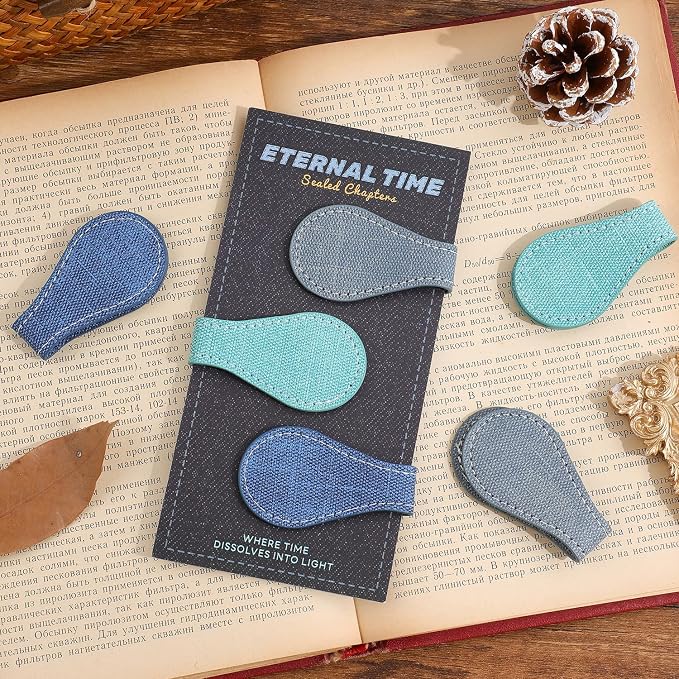 3PCS Vintage Magnetic Leather Bookmark, Leather Magnetic Bookmarks for Women, Magnetic PU Bookmarks Clip Book Accessories, Denim Pattern