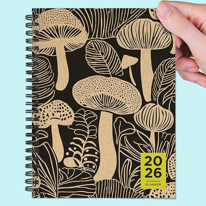 TF Publishing 2026 Mushroom Medium Weekly Monthly Planner with 12-Month Calendar Grid, Goals and Task Trackers - Weekly Schedule Planner with Priority List Section and Stickers - 6.5in x 8in