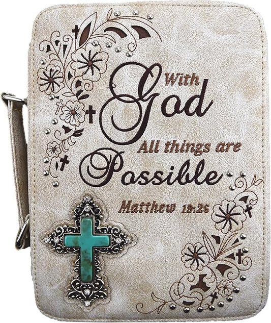 Western Style Embroidered Verse Scripture Bible Cover Book Bibles Carrying Case for Women Extra Strap Purse Messenger Bag