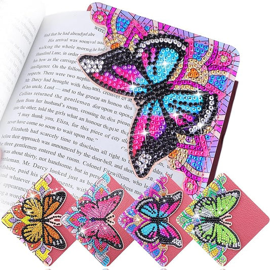 Butterfly Diamond Art Bookmarks-4 PCS, DIY Gift Craft for Adults, Diamond Art Kits for Book Lovers, Diamond Art Accessories