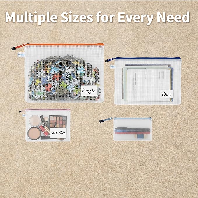 20 Pack Multi-Size Mesh Zipper Pouch Bags, Plastic Zip Lock Bag for Classroom Organization, Pouch for Travel Puzzle Board Game Storage - 8 Size