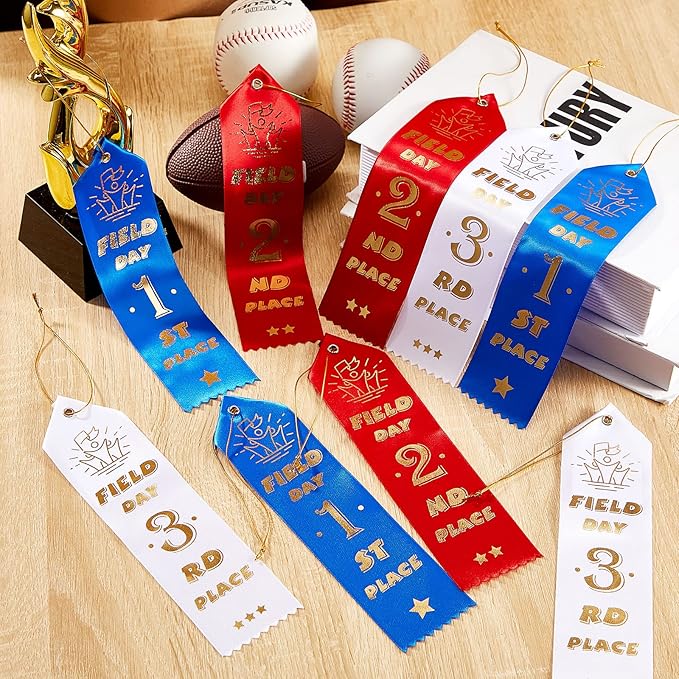 Graduation Season Award Ribbons Multicolor School Field Day Ribbons 1st 2nd 3rd Place with Event Card and Rope One Size Competition Ribbon for Kids Sports Event Contest Prize, 3 Color (45 Pcs)