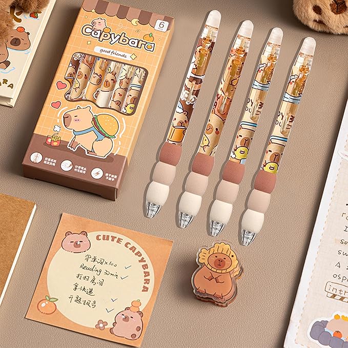 Capybara Pens, Cute Capybara Themed Click Pens, 0.5mm Fine Point Black Ink, Capybara Gel Ink Pens with Collectible Packaging, Perfect for Office, School, Women, Girls, Boys (4 Pack)