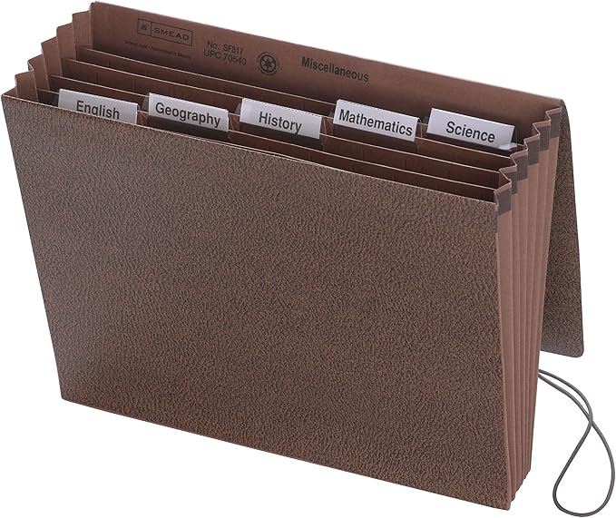 Smead School Subject File Organizer, Flap and Elastic Cord Closure, 6 Pockets, Letter Size, Redrope (70540)