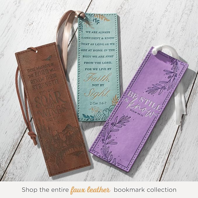 Christian Art Gifts Premium Vegan Faux Leather Scripture Bookmark for Men: Soar On Wings - Isaiah 40:31 Inspirational Bible Verse, Heat-Debossed, Faith-Based Reading Book Accessory with Cord, Brown