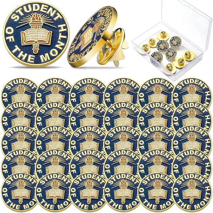 Huquary 30 Pcs Student of the Month Lapel Pins Bulk Appreciation Reward Gifts Enamel Badge Recognition Pins 3/4 Inch Motivational Awards for Students School Classroom Teacher Supplies