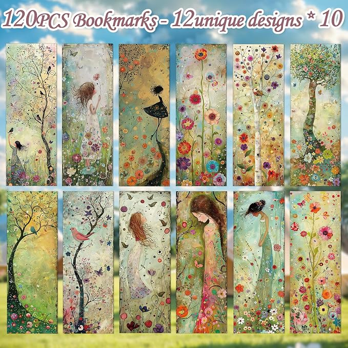 Vintage Spring Bookmarks Gifts - 120 Pcs Flower Butterfly Bookmark Paper Fairy Bird Book Marks Page Marker Clip Favors for Women Men Office Home Book Lovers Reading Home Supplies
