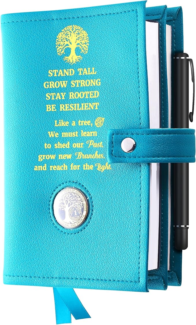 LParkin Premium AA Big Book Cover with Secure Coin Holder - Durable PU Leather Double AA Book Cover for Big Book and 12 Steps & 12 Traditions, Unique Sobriety Design - Green Like a Tree