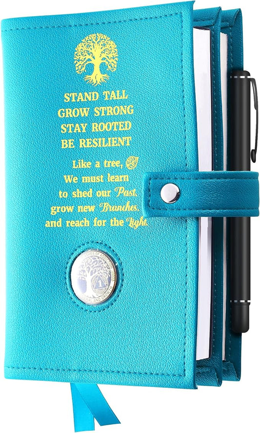 LParkin Premium AA Big Book Cover with Secure Coin Holder - Durable PU Leather Double AA Book Cover for Big Book and 12 Steps & 12 Traditions, Unique Sobriety Design - Green Like a Tree