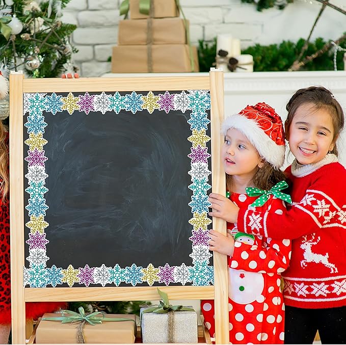 66 Ft Snowflake Bulletin Board Border 5 Colors Winter Bulletin Board Decorations Snowflake Shape die-Cut Border Trim Paper Cutouts roll for Christmas Party Decor School Chalkboard Decor