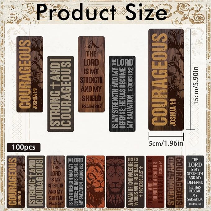 Christian Bookmarks for Men Bulk, 100 Pcs Bible Verse Lion Scripture Book Marks for Reading, Religious Paper Page Markers for Bible Study Church, Man of God Christian Gifts for Fathers Day Graduation
