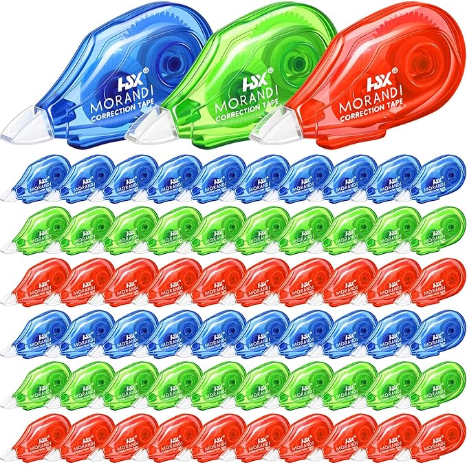 Fullhawl 60 Pack White Correction Tape Bulk 19.7 ft Red Green and Blue Correction Strips Easy to Use Applicator for Office Supplies