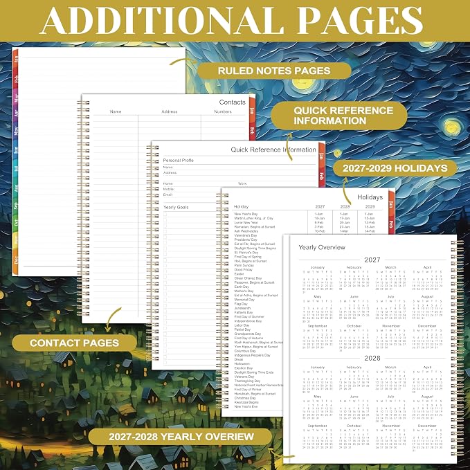 2027 Planner - 2027 Planner Weekly and Monthly, Planner 2027, Jan 2027 - Dec 2027, 8.5" x 11", Monthly Planners with Colourful Tabs & Pocket, Flexible Cover, Twin-Wire Binding- Oil Painting