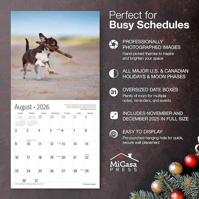 MICASA PRESS Chihuahua Puppies 2026 Wall Calendar 12 Month | 12" x 24" Open | Thick & Sturdy Paper | Giftable | Cute Puppy Dog Calendar 2026