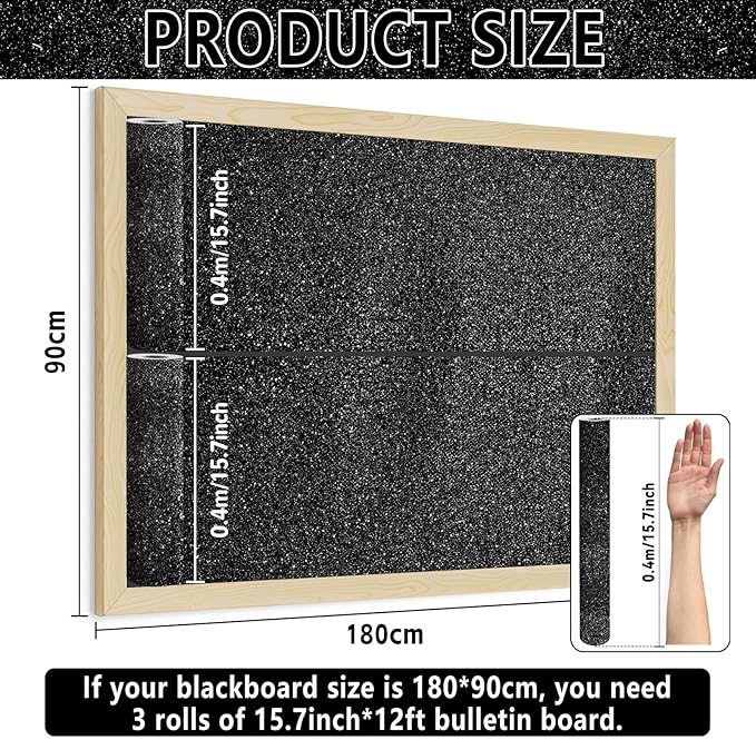 Glitter Bulletin Board Roll Black Bulletin Board Paper Sparkle Black Wrapping DIY Art Crafts Fade Resistant Wrinkle Resistant Poster for Classroom Office Home Backdrop Decoration 15.7" x 12 Ft