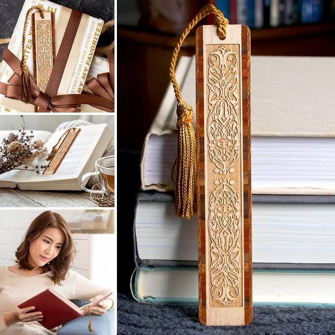 Ornate Personalized Wooden Bookmark | Decorative Filigree Scrollwork Design | Custom Engraved Literary Gift for Readers, Teachers, Librarians & Book Lovers | Handmade in the USA