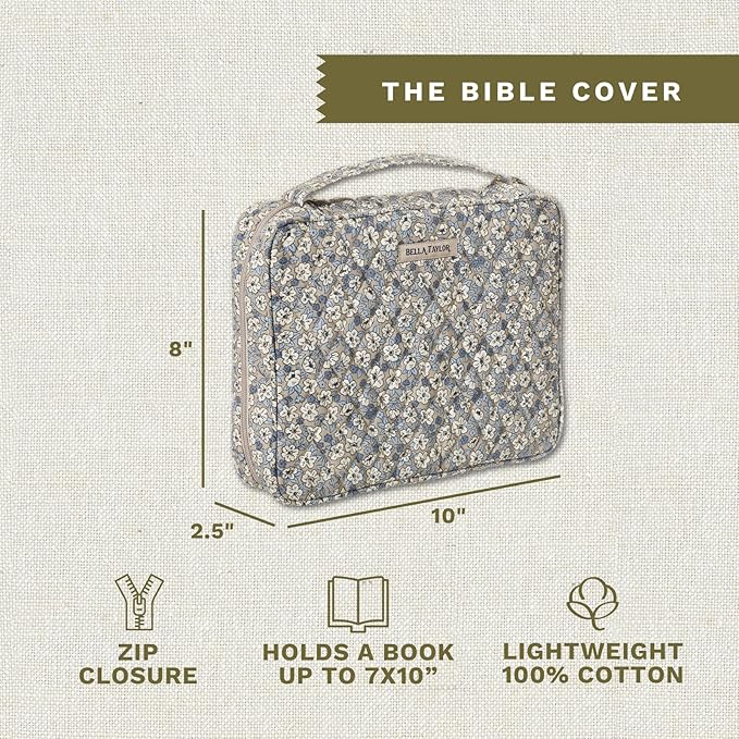 Bella Taylor Quilted Bible Cover for Women - Large Study Bible Case - Khaki Floral