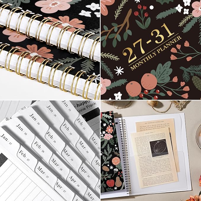 2027-2031 Monthly Planner - 5 Year Planner/Calendar, 5 Year Calendar 2027-2031 Monthly Planners with Tabs, JAN. 2027 - DEC. 2031, 9" x 11", Twin-Wire Binding, Double-Side Pocket - Pinecone