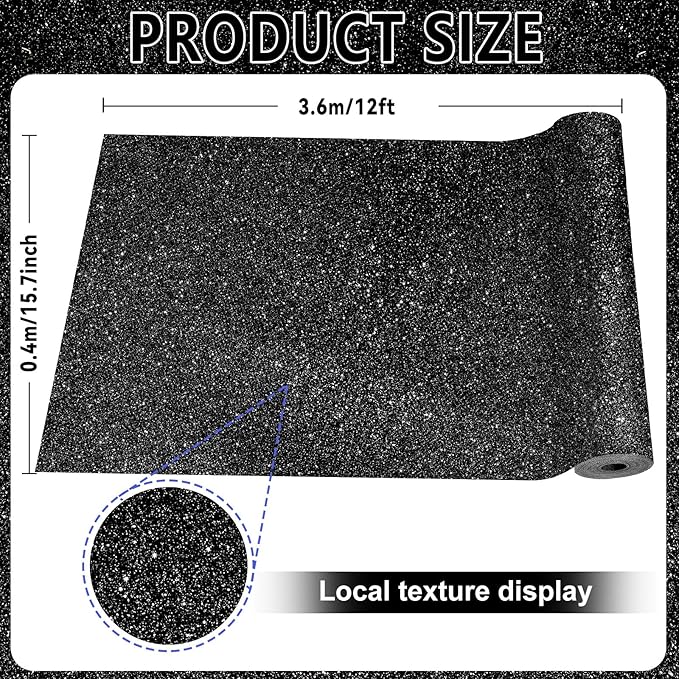 Glitter Bulletin Board Roll Black Bulletin Board Paper Sparkle Black Wrapping DIY Art Crafts Fade Resistant Wrinkle Resistant Poster for Classroom Office Home Backdrop Decoration 15.7" x 12 Ft