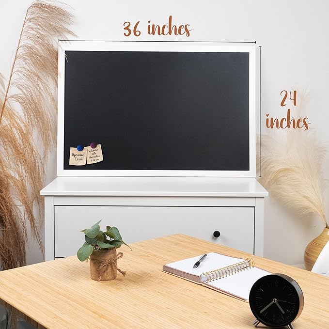 Loddie Doddie Magnetic Chalkboard & Magnet Board - 36 in x 24 in, White Wood Frame - Chalk Calendar for Wall Organization - Magnetic Bulletin Board for Magnet Display - Menu Sign for Kitchen Decor