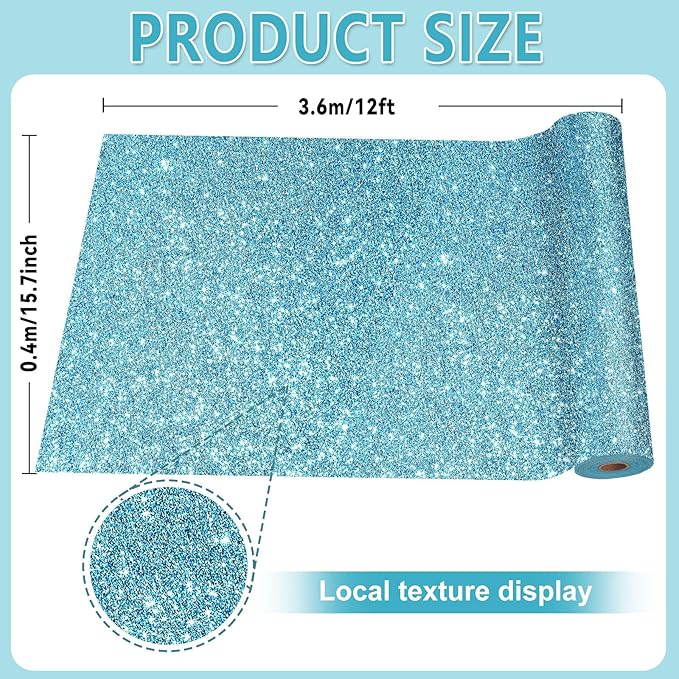 Glitter Bulletin Board Roll Light Blue Bulletin Board Paper Sparkle Blue Wrapping DIY Art Crafts Fade Resistant Wrinkle Resistant Poster for Classroom Office Home Backdrop Decoration 15.7" x 12 Ft