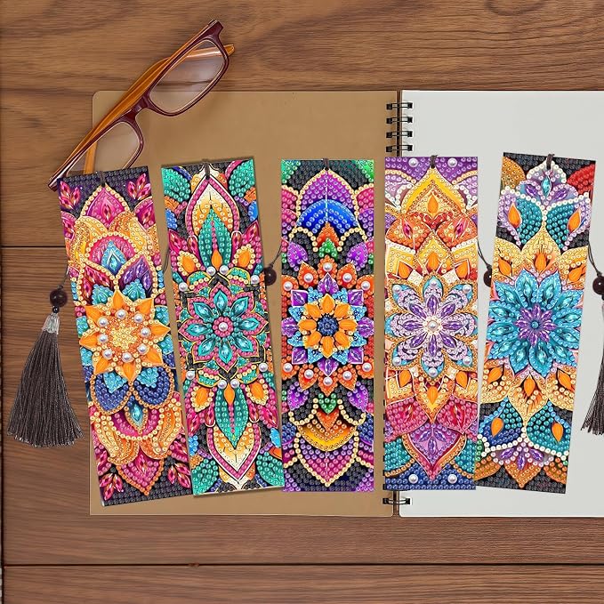 12 Pcs Diamond Painting Bookmarks,Mandala Diamond Art Bookmarks with Tassel, Diamond Art Painting Kits for Beginners Adults DIY Art Craft Gifts Book Decors