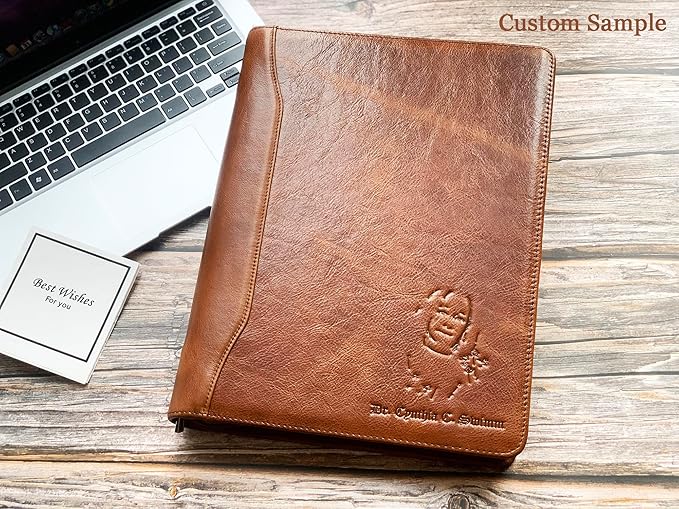Custom Oil Brown Mini Portfolio Binder Padfolio with Clipboard - A5 Legal Size Holder for Business Meetings