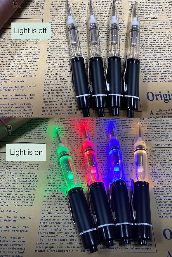 Glovion LED Light Pen, Lighted Ballpoint Pen Penlight for Nighttime Writing, LED Writing Pen Fine Point Black Ink–Mixed Color - Pack of 4 Pens