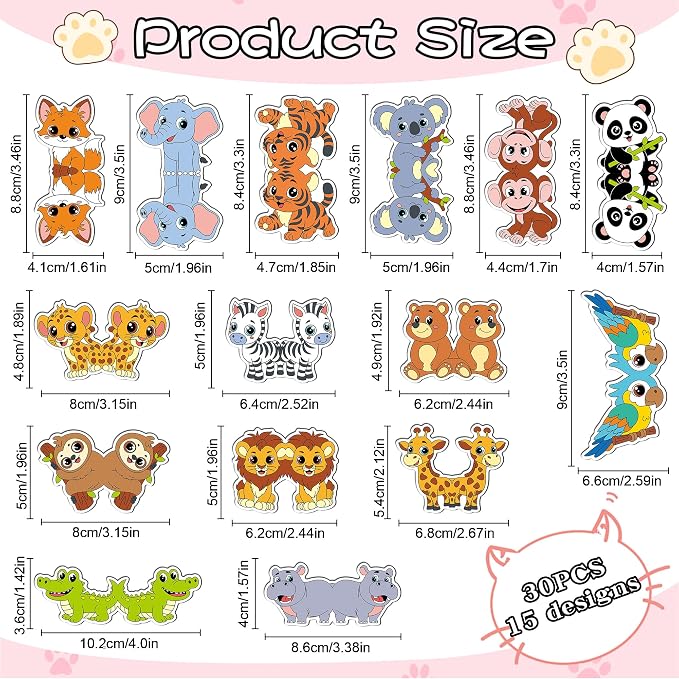 30Pack Cute Wild Animal Bookmark Magnetic Bookmarks for Reading Women Men Kids Teacher Book Lovers Gifts, Unique Personalized Bookmarks Bulk Magnet Bookmark Clips Pretty Funny Page Book Markers