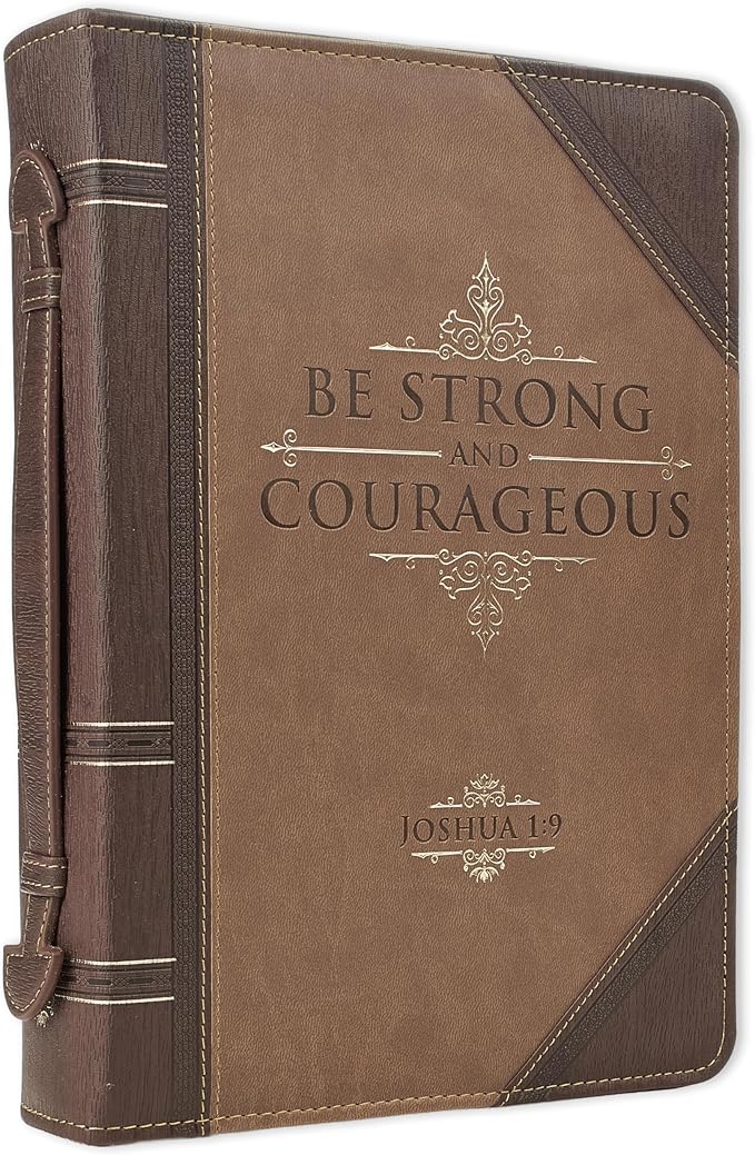 Christian Art Gifts Men's Classic Bible Cover Be Strong and Courageous Joshua 1:9, Brown Faux Leather, Medium