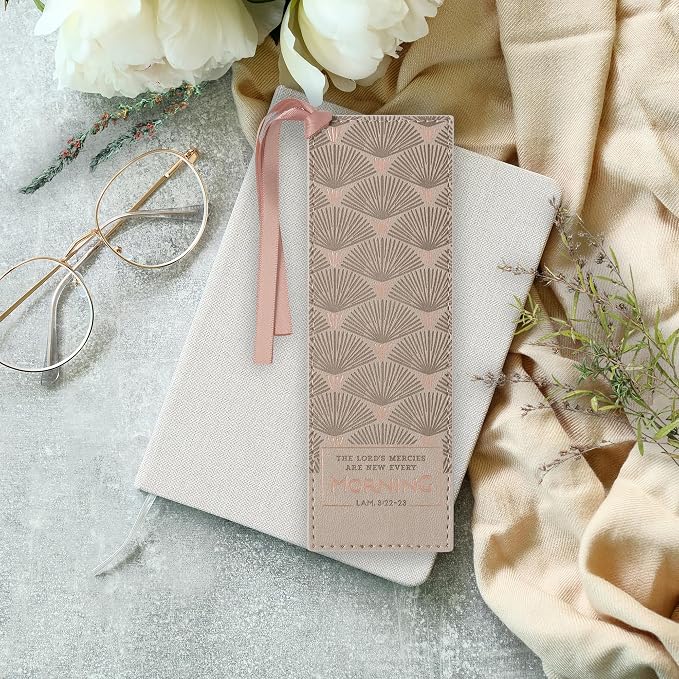 Christian Art Gifts Vegan Faux Leather Scripture Bookmark: The Lord's Mercies are New Every Morning - Lamentations 3:22-23 Inspirational Bible Verse, Heat-Debossed, Reading Accessory w/Tassel, Gray
