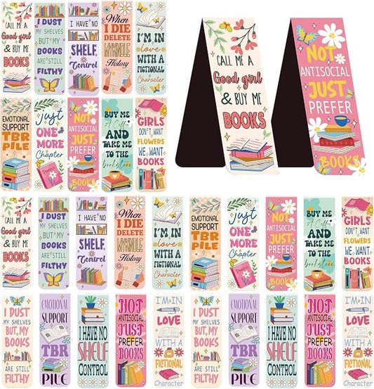Cute Funny Magnetic Bookmarks for Women: 30 PCS Booklover Magnet Book Mmark Clips with Colorful Design, Bookish Gifts for Reading Women Girls Students Teachers, Book Club Novel Lovers Supplies