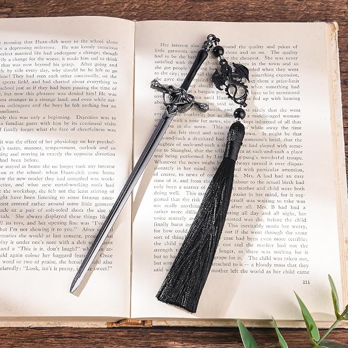 Fantasy Dragon Sword Bookmarks - Cool Fourth Wing Book Mark Gifts Reading Men Merch with Black Tassels Metal Page Markers Book Lovers Novel Fans Boy Bookish Student Teacher Birthday School