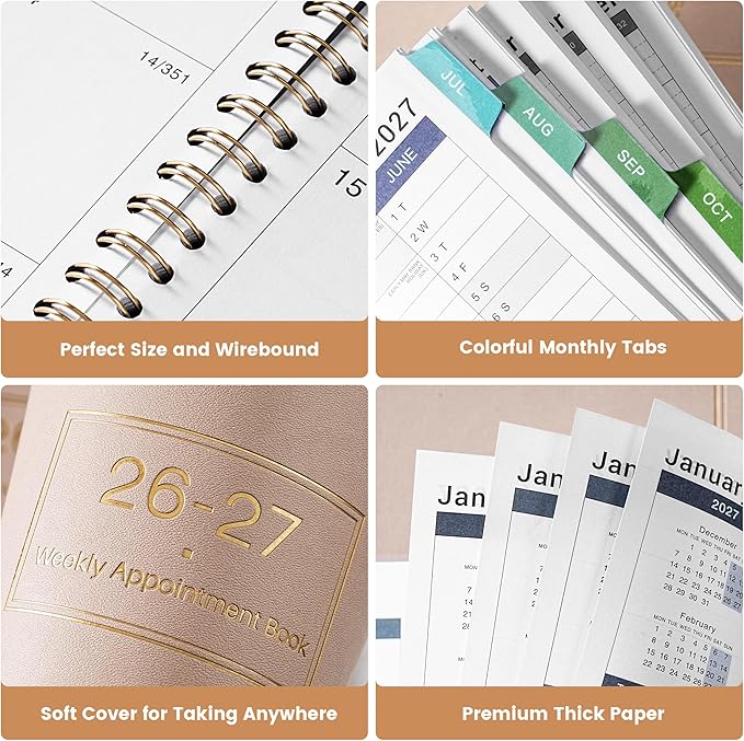 Appointment Book 2026-2027 - Daily Hourly Planner 2026-2027, July 2026 - June 2027, 8.5" x 11", 26-27 Weekly Appointment Planner with 15-Minute Interval, Flexible Soft Cover, Colorful Tabs - Off-White