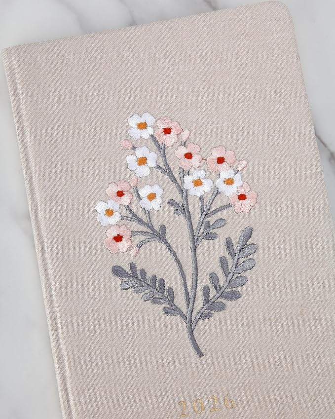 WORLD TRAVELER 2026 Planner - 6x8 Inch Weekly and Monthly Calendar Planner Agenda Book with Bookmark & Ribbon for School and Office, Size 6X8, White Bloom