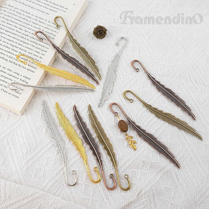 Framendino, 30 Pack Feather Metal Bookmarks Shaped Bookmark for Birthday Gifts