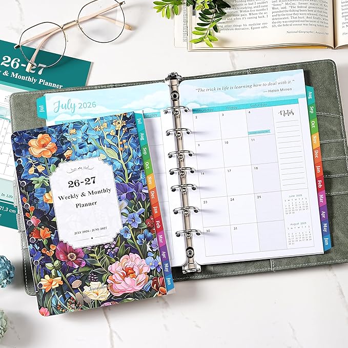2026-2027 Planner Refills - 7-Hole Punched Planner Refills 2026-2027 with Colorful Tabs, JUL 2026 - JUN 2027, 5.5" x 8.5", A5 Planner Inserts, 26-27 Weekly and Monthly Planner Refill with Monthly Pages & Weekly Pages - Dopamine Color